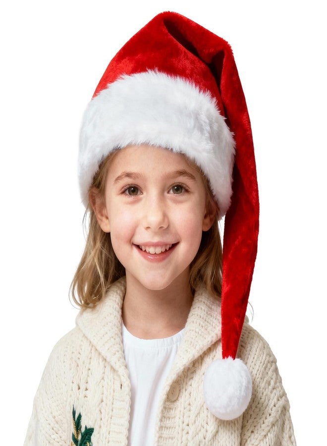 BOSONER Santa Hat Kids for Christmas: Toddler Plush Santa Hats Velvet Claus Hats for Christmas Festive Holiday Party Supplies (Red - Extra Long) - Image 1